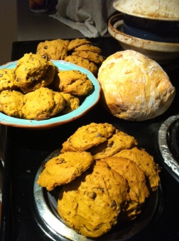 All in a day's baking: choc-chip pumpkin cookies and ciabatta